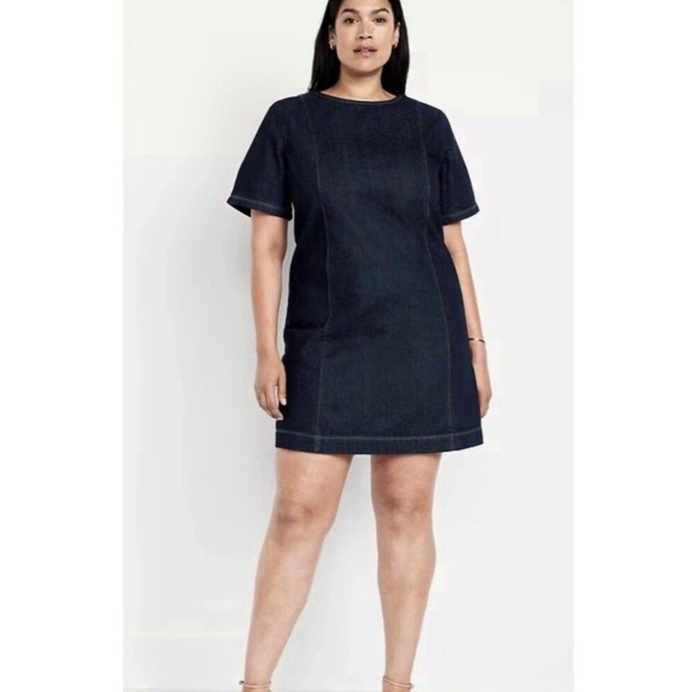 Old Navy Denim Mini Dress Sz XXL Dark Wash Blue Shift Style